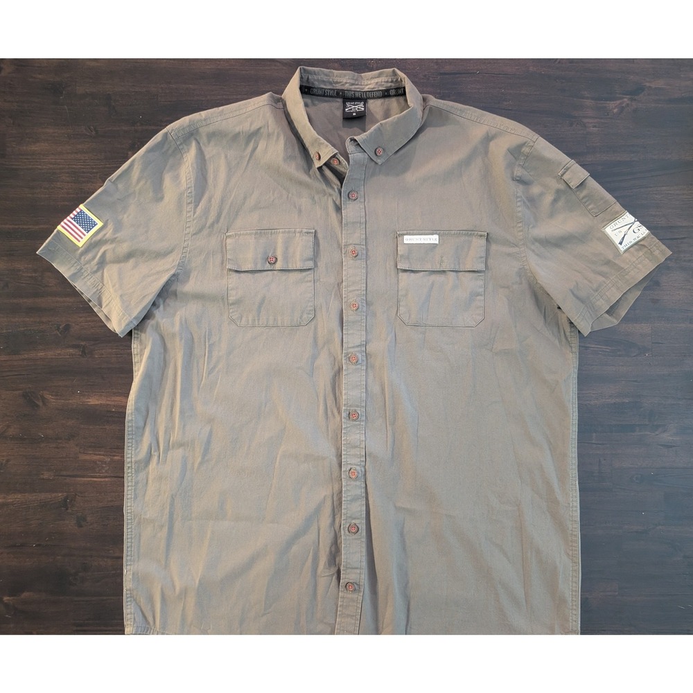 Grunt Style Mens XL Olive Green Tactical Short Sleeve Button Down Shirt